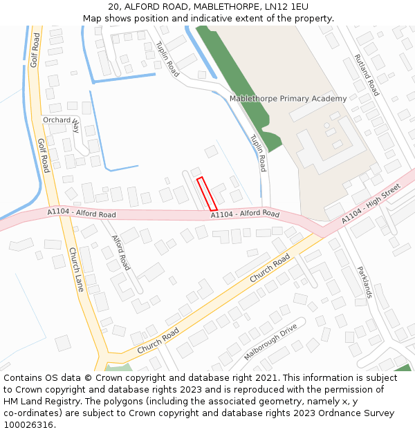 20, ALFORD ROAD, MABLETHORPE, LN12 1EU: Location map and indicative extent of plot