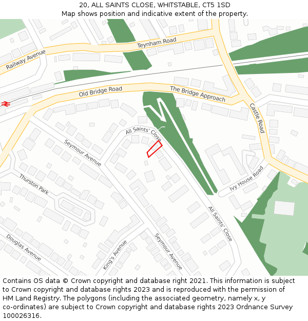 20, ALL SAINTS CLOSE, WHITSTABLE, CT5 1SD: Location map and indicative extent of plot
