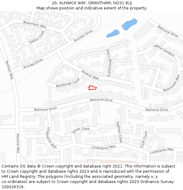 20, ALNWICK WAY, GRANTHAM, NG31 8UJ: Location map and indicative extent of plot