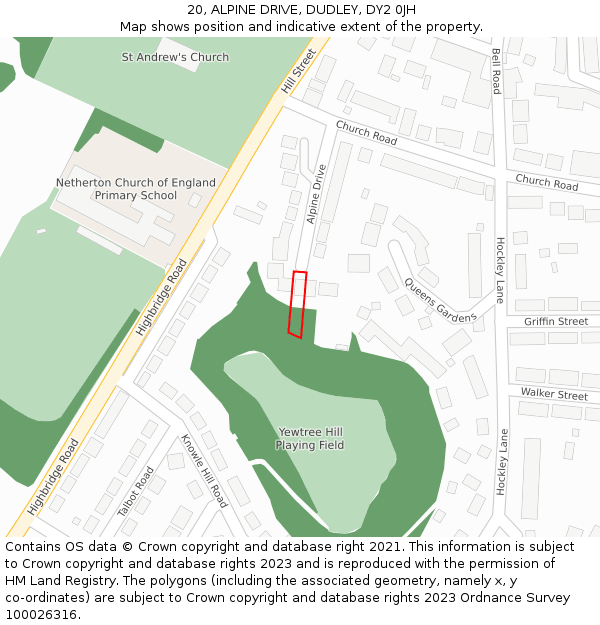 20, ALPINE DRIVE, DUDLEY, DY2 0JH: Location map and indicative extent of plot