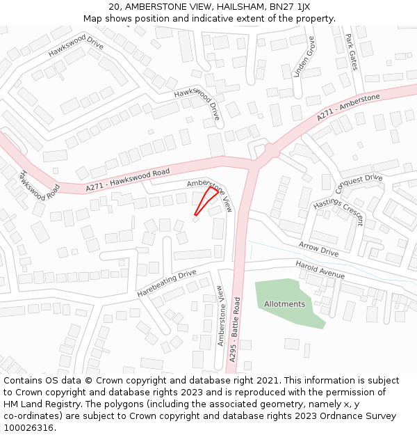 20, AMBERSTONE VIEW, HAILSHAM, BN27 1JX: Location map and indicative extent of plot
