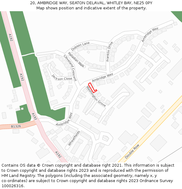 20, AMBRIDGE WAY, SEATON DELAVAL, WHITLEY BAY, NE25 0PY: Location map and indicative extent of plot