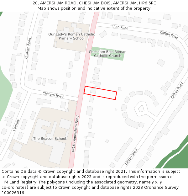 20, AMERSHAM ROAD, CHESHAM BOIS, AMERSHAM, HP6 5PE: Location map and indicative extent of plot