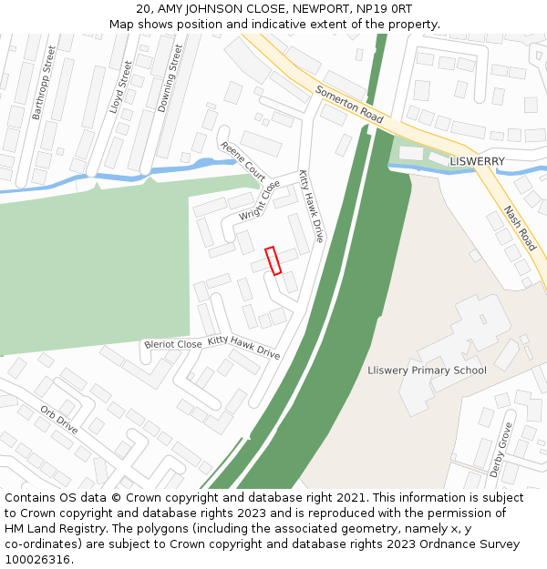 20, AMY JOHNSON CLOSE, NEWPORT, NP19 0RT: Location map and indicative extent of plot
