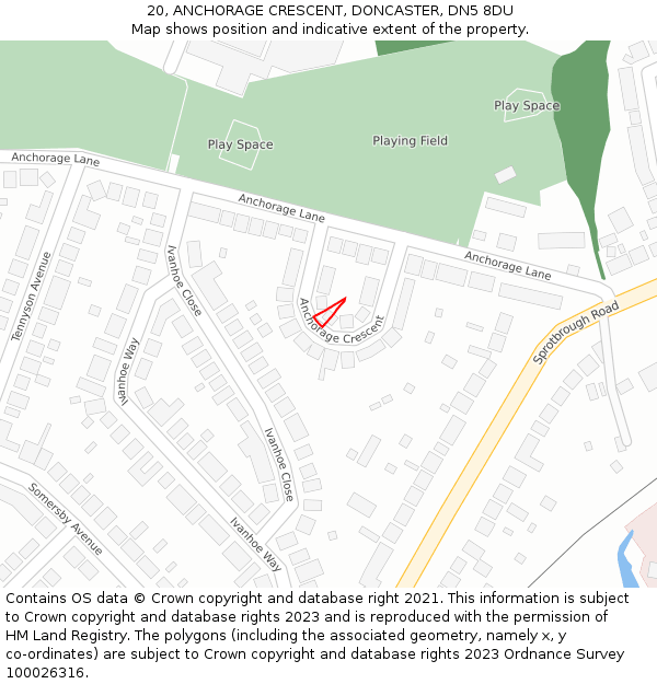 20, ANCHORAGE CRESCENT, DONCASTER, DN5 8DU: Location map and indicative extent of plot
