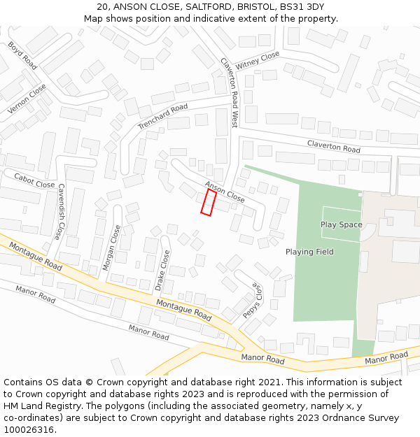 20, ANSON CLOSE, SALTFORD, BRISTOL, BS31 3DY: Location map and indicative extent of plot