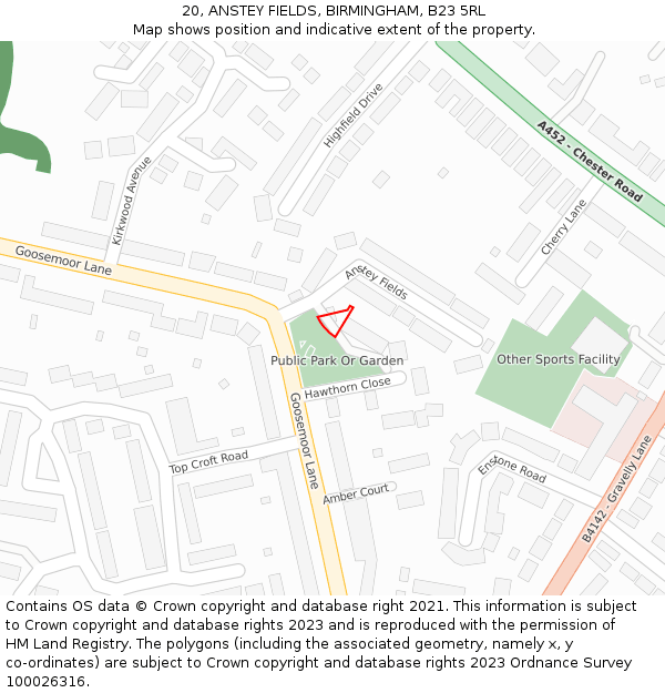 20, ANSTEY FIELDS, BIRMINGHAM, B23 5RL: Location map and indicative extent of plot