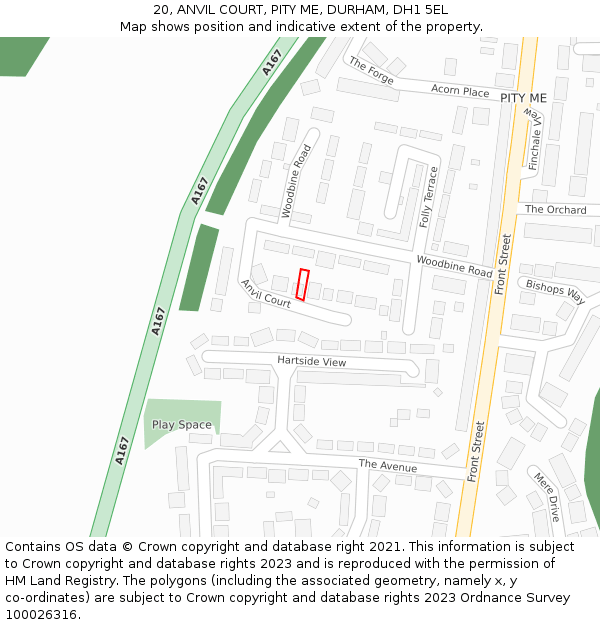 20, ANVIL COURT, PITY ME, DURHAM, DH1 5EL: Location map and indicative extent of plot