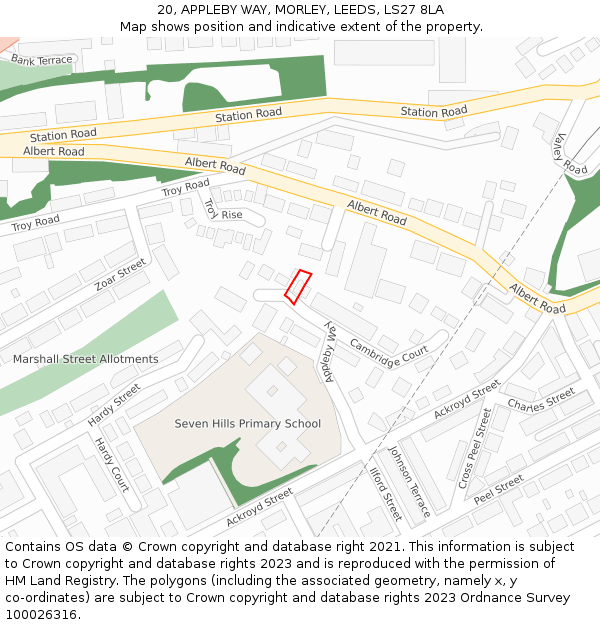 20, APPLEBY WAY, MORLEY, LEEDS, LS27 8LA: Location map and indicative extent of plot