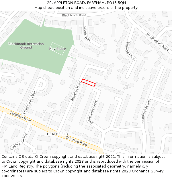 20, APPLETON ROAD, FAREHAM, PO15 5QH: Location map and indicative extent of plot