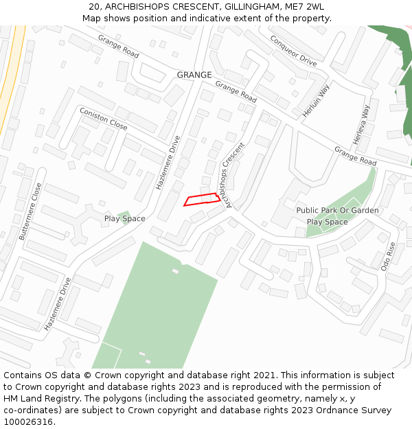 20, ARCHBISHOPS CRESCENT, GILLINGHAM, ME7 2WL: Location map and indicative extent of plot