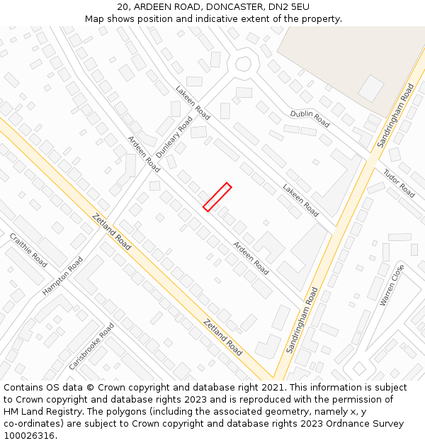 20, ARDEEN ROAD, DONCASTER, DN2 5EU: Location map and indicative extent of plot