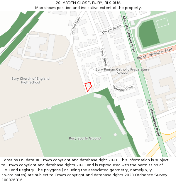 20, ARDEN CLOSE, BURY, BL9 0UA: Location map and indicative extent of plot