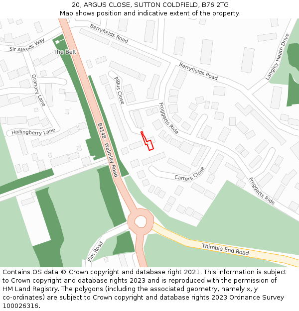 20, ARGUS CLOSE, SUTTON COLDFIELD, B76 2TG: Location map and indicative extent of plot