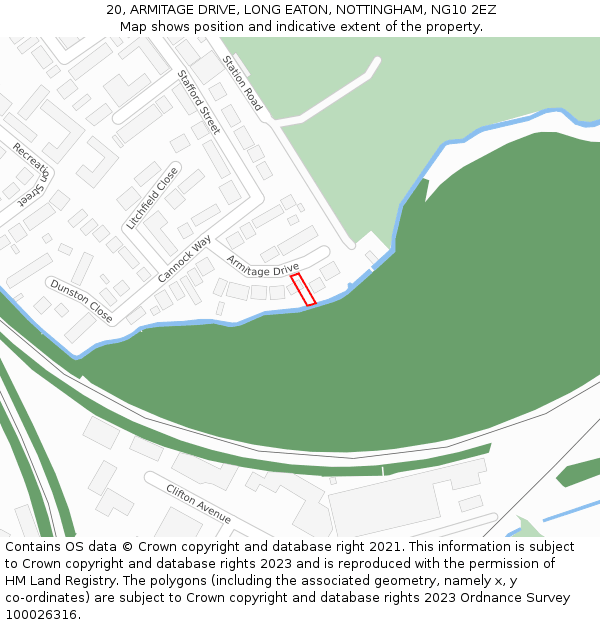 20, ARMITAGE DRIVE, LONG EATON, NOTTINGHAM, NG10 2EZ: Location map and indicative extent of plot