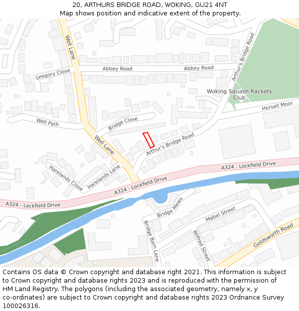 20, ARTHURS BRIDGE ROAD, WOKING, GU21 4NT: Location map and indicative extent of plot