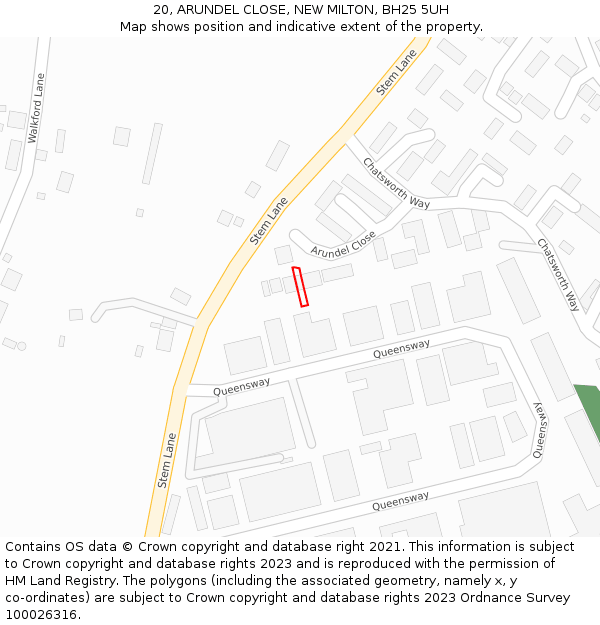 20, ARUNDEL CLOSE, NEW MILTON, BH25 5UH: Location map and indicative extent of plot