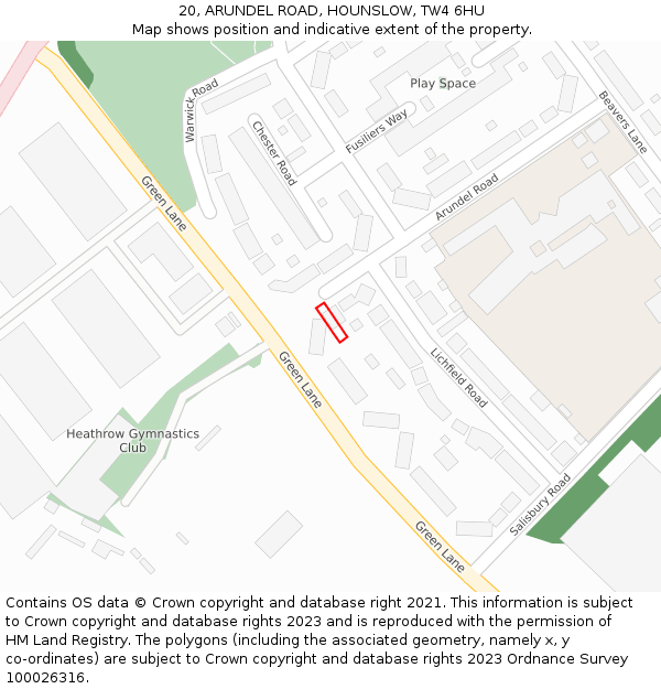 20, ARUNDEL ROAD, HOUNSLOW, TW4 6HU: Location map and indicative extent of plot