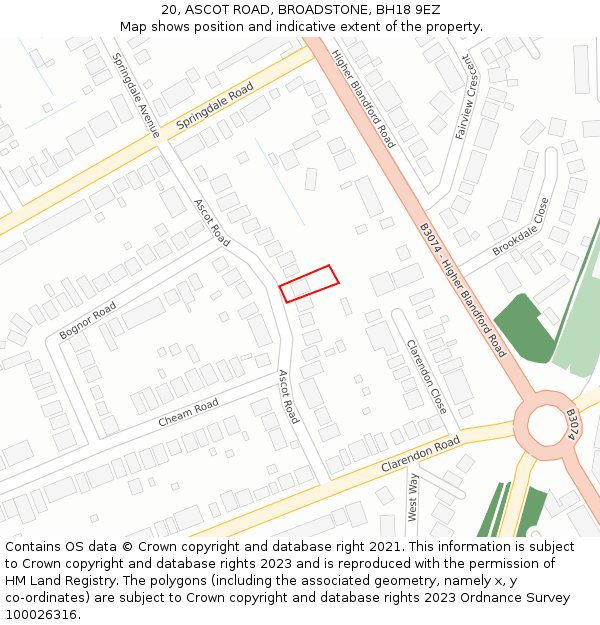 20, ASCOT ROAD, BROADSTONE, BH18 9EZ: Location map and indicative extent of plot