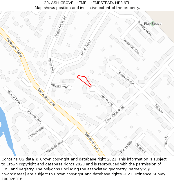 20, ASH GROVE, HEMEL HEMPSTEAD, HP3 9TL: Location map and indicative extent of plot