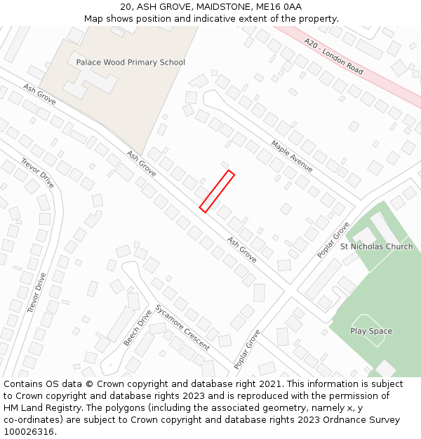 20, ASH GROVE, MAIDSTONE, ME16 0AA: Location map and indicative extent of plot