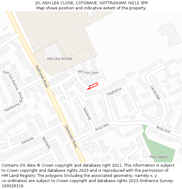 20, ASH LEA CLOSE, COTGRAVE, NOTTINGHAM, NG12 3PR: Location map and indicative extent of plot