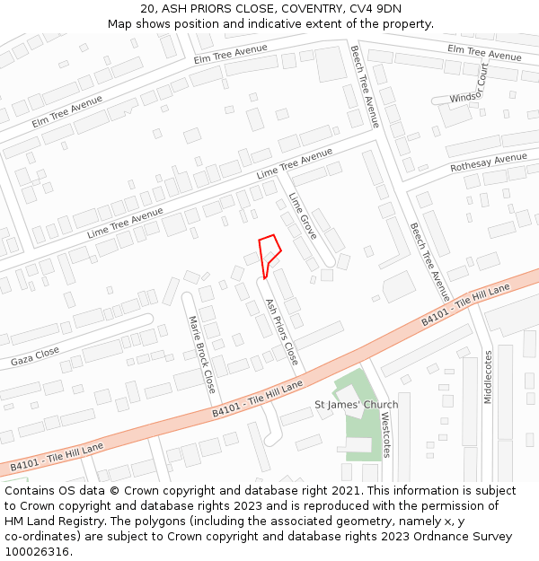 20, ASH PRIORS CLOSE, COVENTRY, CV4 9DN: Location map and indicative extent of plot