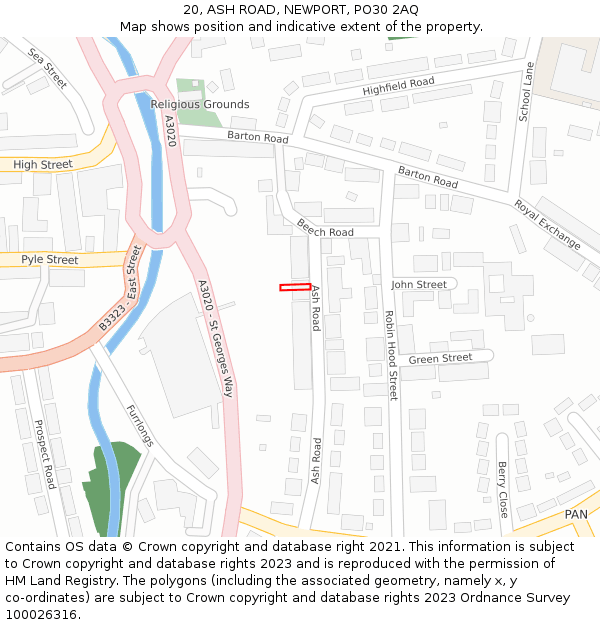 20, ASH ROAD, NEWPORT, PO30 2AQ: Location map and indicative extent of plot