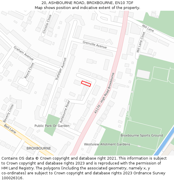 20, ASHBOURNE ROAD, BROXBOURNE, EN10 7DF: Location map and indicative extent of plot