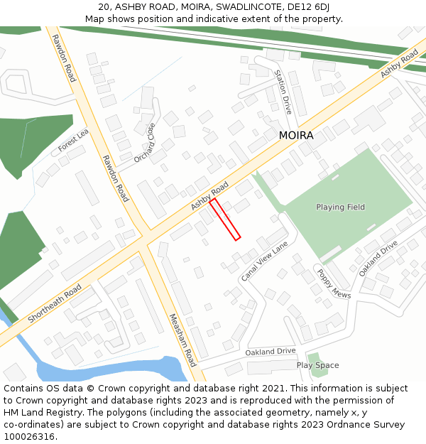 20, ASHBY ROAD, MOIRA, SWADLINCOTE, DE12 6DJ: Location map and indicative extent of plot