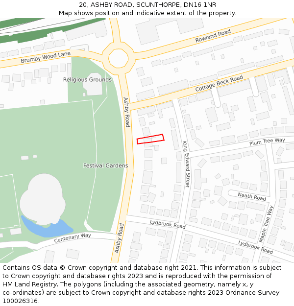 20, ASHBY ROAD, SCUNTHORPE, DN16 1NR: Location map and indicative extent of plot