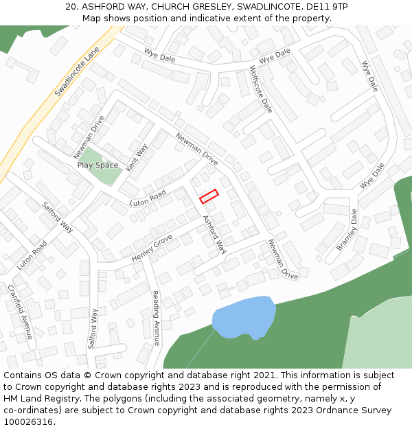 20, ASHFORD WAY, CHURCH GRESLEY, SWADLINCOTE, DE11 9TP: Location map and indicative extent of plot