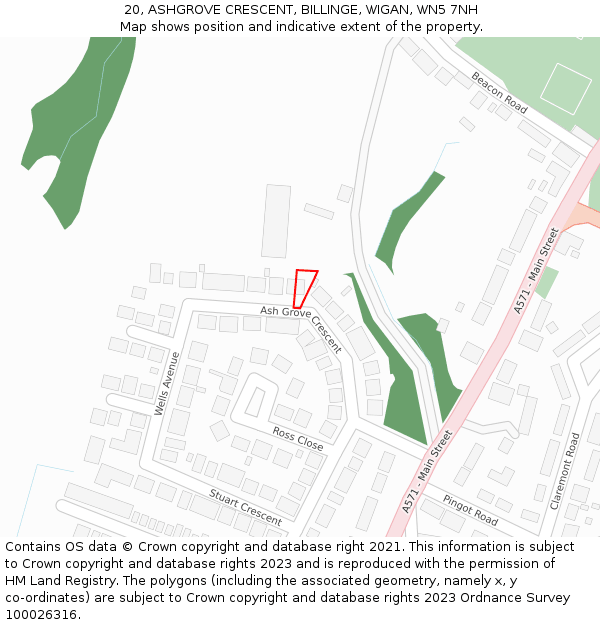 20, ASHGROVE CRESCENT, BILLINGE, WIGAN, WN5 7NH: Location map and indicative extent of plot