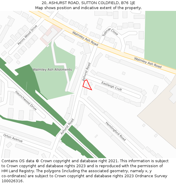 20, ASHURST ROAD, SUTTON COLDFIELD, B76 1JE: Location map and indicative extent of plot