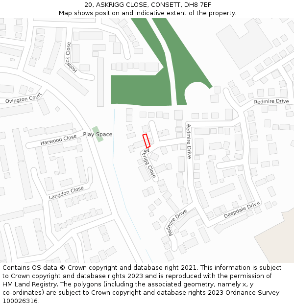 20, ASKRIGG CLOSE, CONSETT, DH8 7EF: Location map and indicative extent of plot