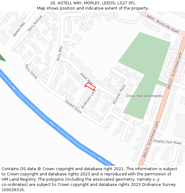 20, ASTELL WAY, MORLEY, LEEDS, LS27 0FL: Location map and indicative extent of plot