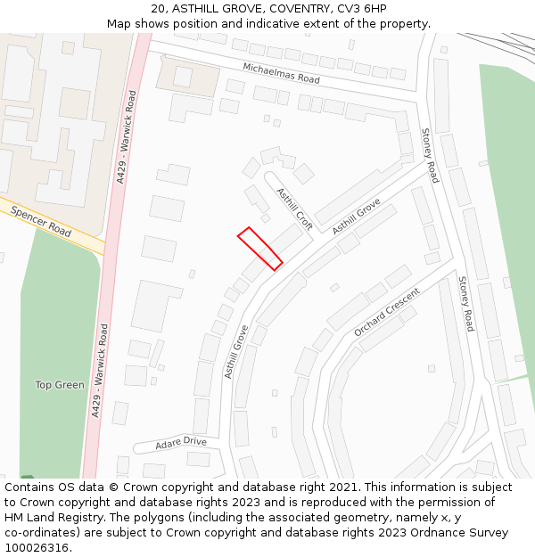 20, ASTHILL GROVE, COVENTRY, CV3 6HP: Location map and indicative extent of plot