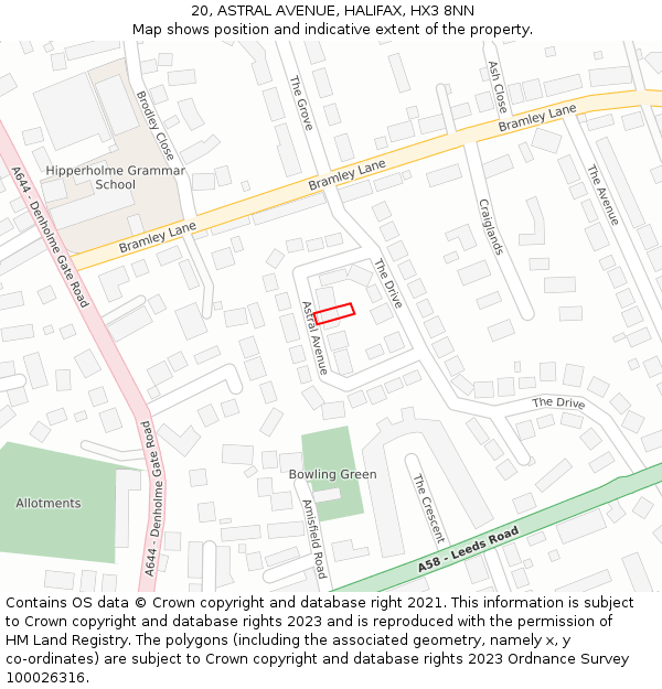 20, ASTRAL AVENUE, HALIFAX, HX3 8NN: Location map and indicative extent of plot