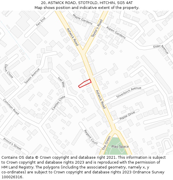 20, ASTWICK ROAD, STOTFOLD, HITCHIN, SG5 4AT: Location map and indicative extent of plot