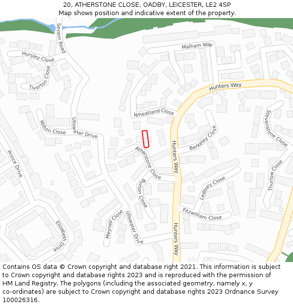 20, ATHERSTONE CLOSE, OADBY, LEICESTER, LE2 4SP: Location map and indicative extent of plot