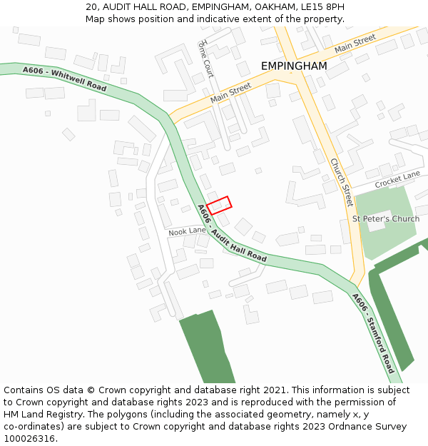 20, AUDIT HALL ROAD, EMPINGHAM, OAKHAM, LE15 8PH: Location map and indicative extent of plot