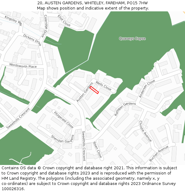 20, AUSTEN GARDENS, WHITELEY, FAREHAM, PO15 7HW: Location map and indicative extent of plot