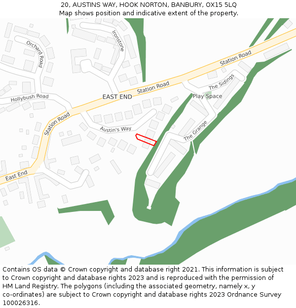 20, AUSTINS WAY, HOOK NORTON, BANBURY, OX15 5LQ: Location map and indicative extent of plot