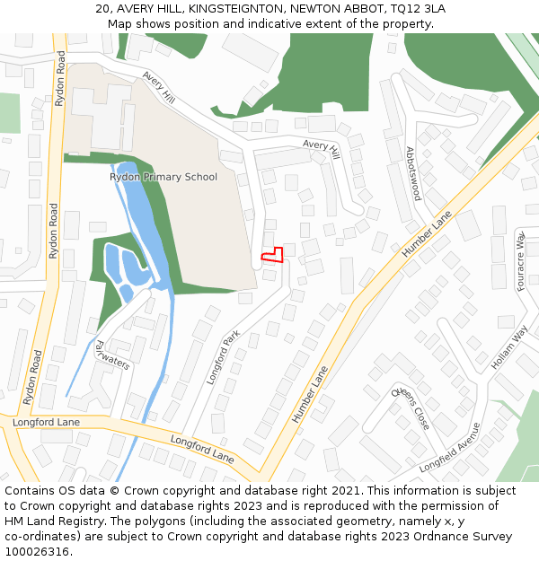 20, AVERY HILL, KINGSTEIGNTON, NEWTON ABBOT, TQ12 3LA: Location map and indicative extent of plot