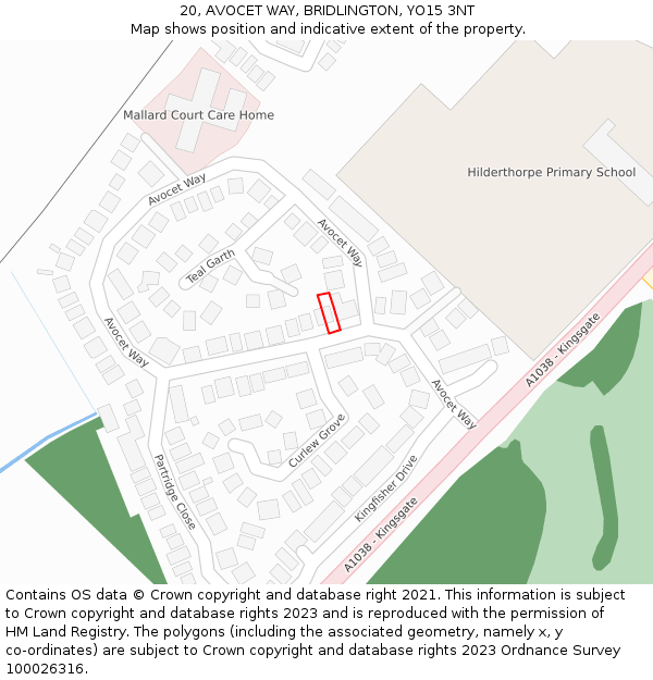 20, AVOCET WAY, BRIDLINGTON, YO15 3NT: Location map and indicative extent of plot