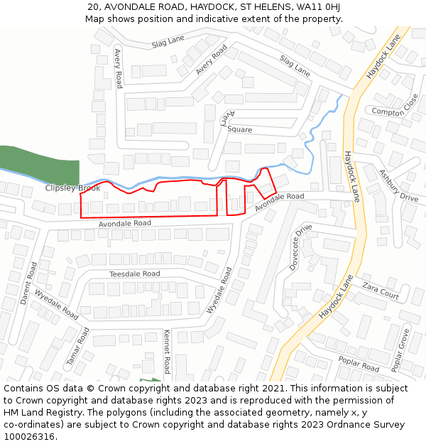 20, AVONDALE ROAD, HAYDOCK, ST HELENS, WA11 0HJ: Location map and indicative extent of plot