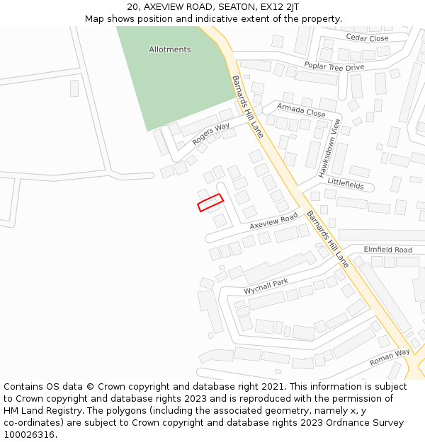 20, AXEVIEW ROAD, SEATON, EX12 2JT: Location map and indicative extent of plot