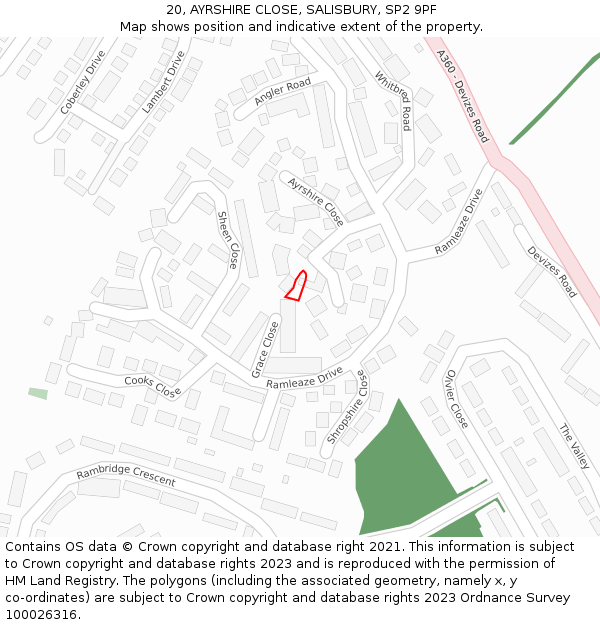 20, AYRSHIRE CLOSE, SALISBURY, SP2 9PF: Location map and indicative extent of plot