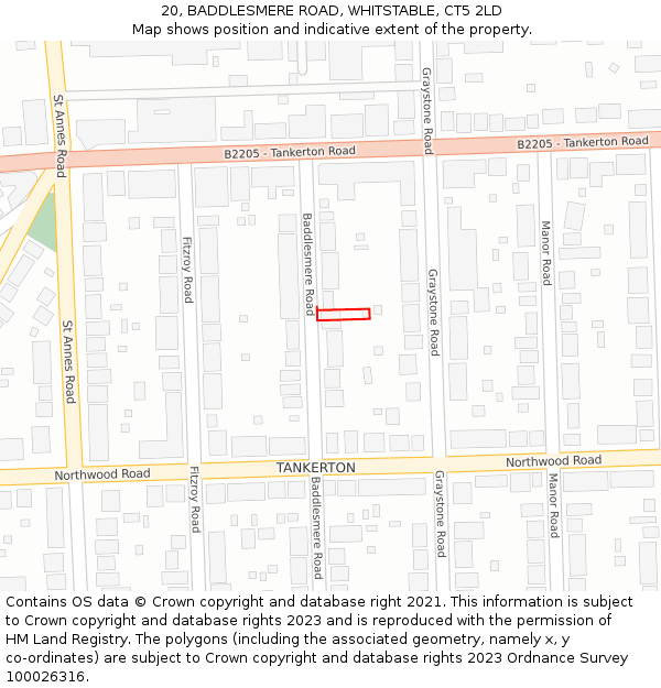 20, BADDLESMERE ROAD, WHITSTABLE, CT5 2LD: Location map and indicative extent of plot