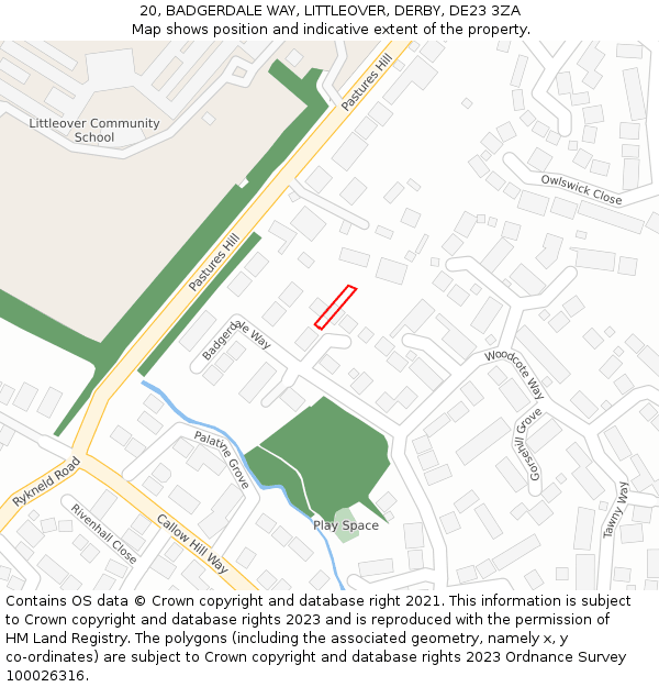 20, BADGERDALE WAY, LITTLEOVER, DERBY, DE23 3ZA: Location map and indicative extent of plot